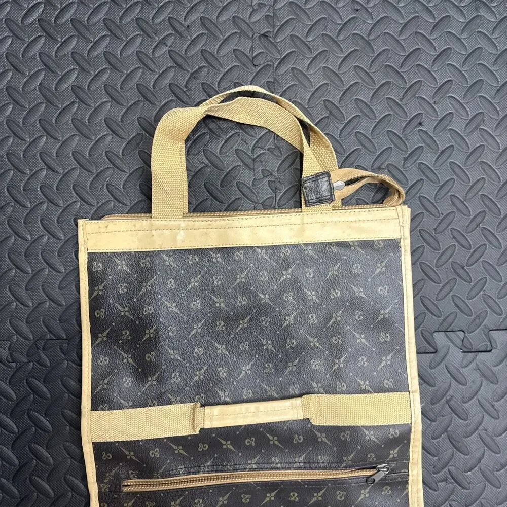 Vintage Monogrammed Folding Garment Bag/Cart w/Rolling Wheels 23” H